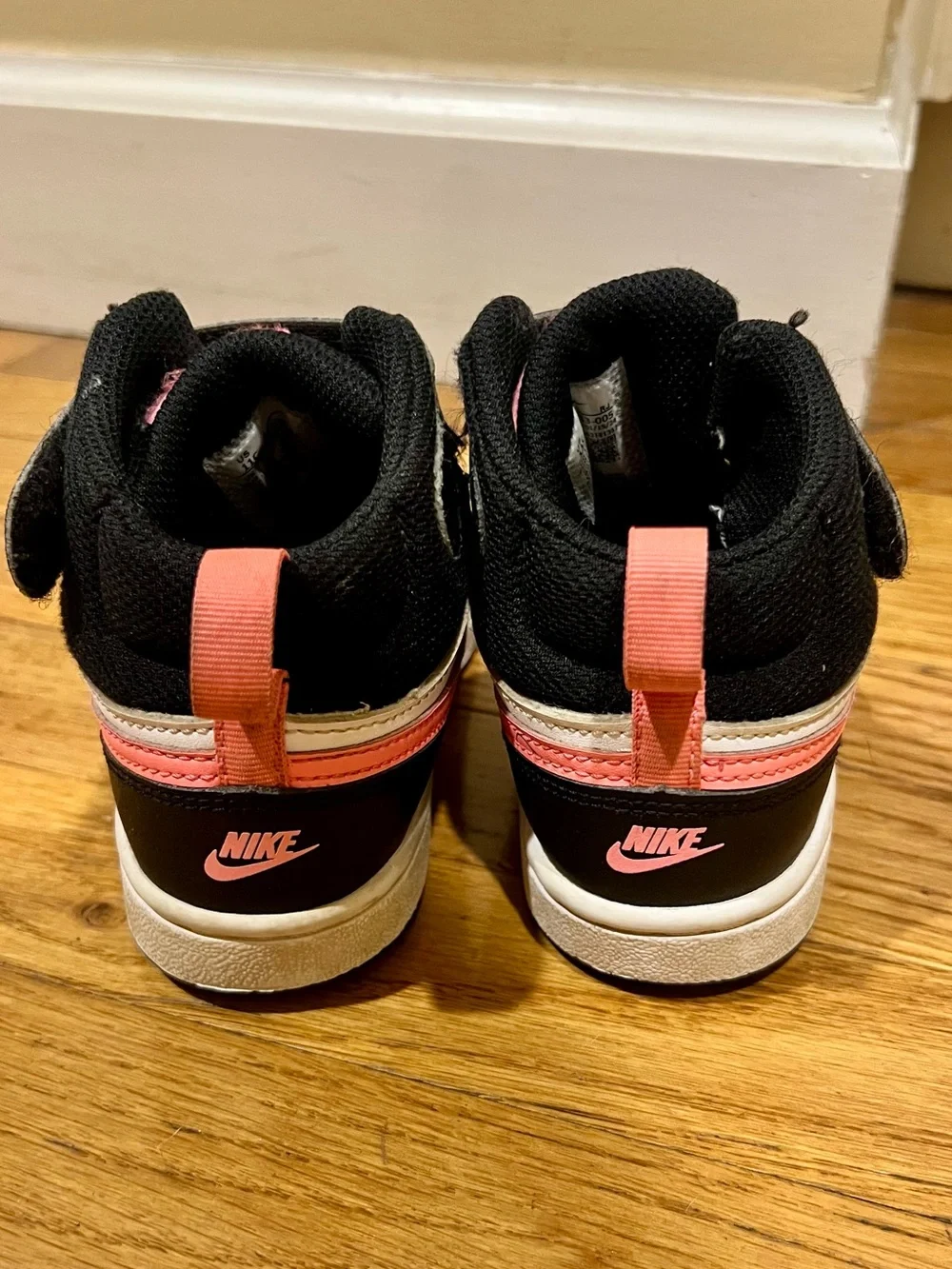 Nike Kids High-Top Sneakers in Black, White & Pink Coral